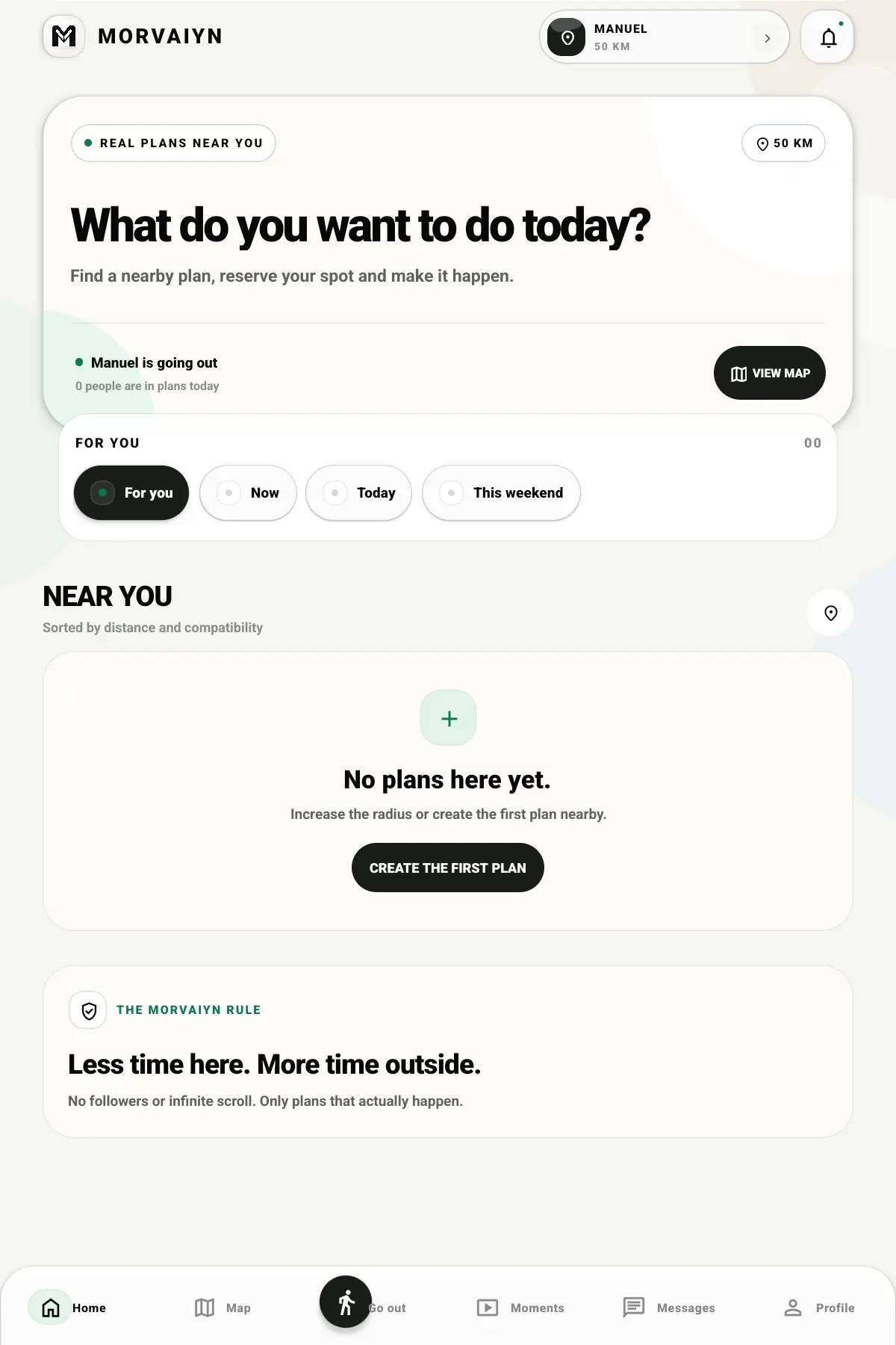 MORVAIYN home screen in English