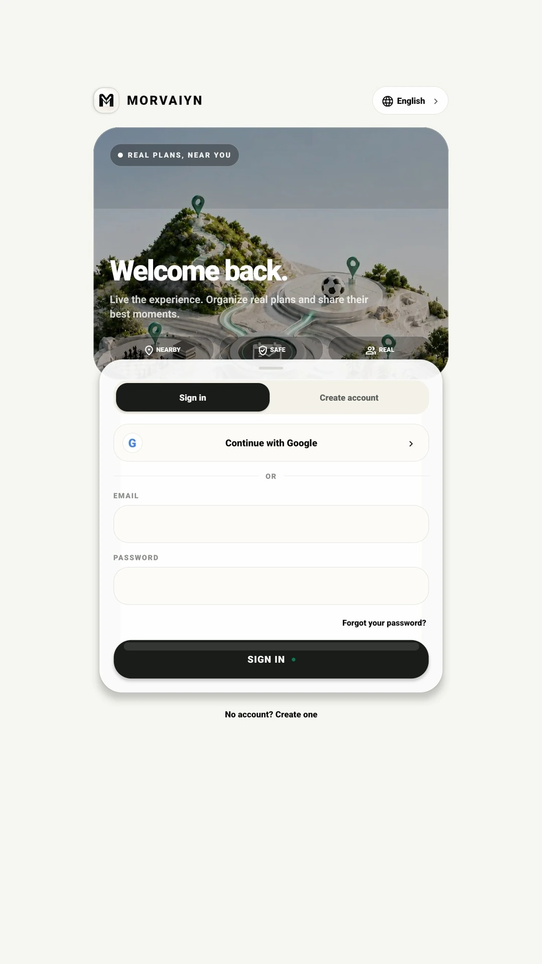 MORVAIYN sign-in screen